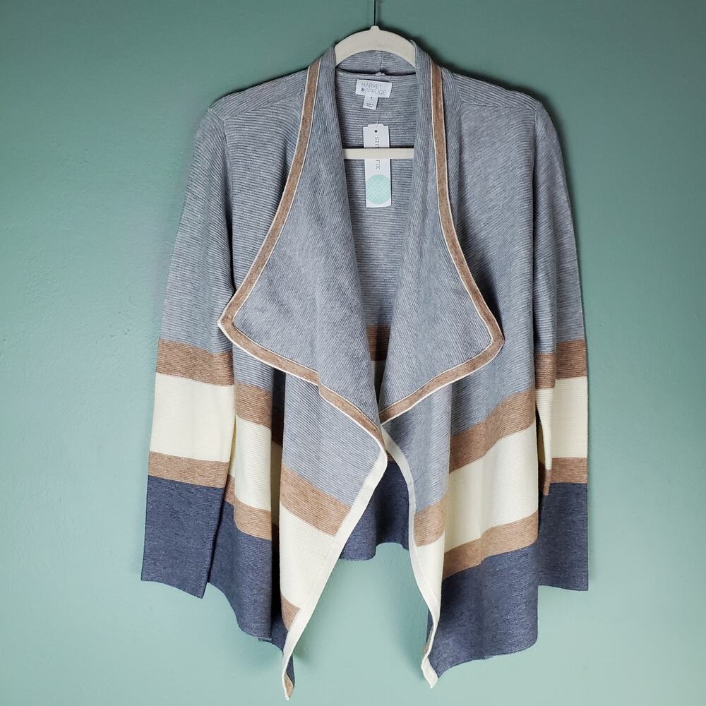 Market & Spruce Womens Celesta Colorblock Stripe Waterfall Cardigan Size Medium